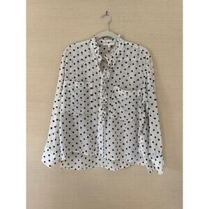 Maje White Polka Dot Flocked Lyocell Ruffle Blouse – Size S
